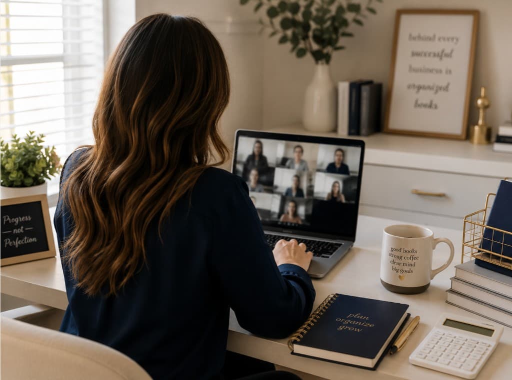 ReAnna on a virtual bookkeeping client call